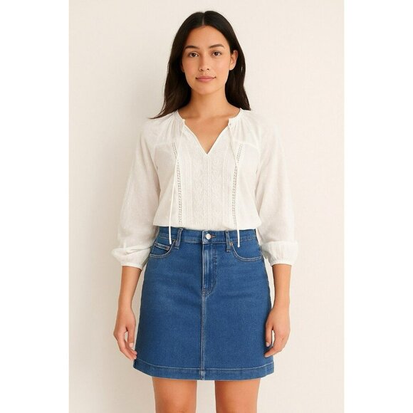 LOFT Tops - LOFT Women’s White Cotton Blouse Size Medium Embroidered V Neck Long Sleeves